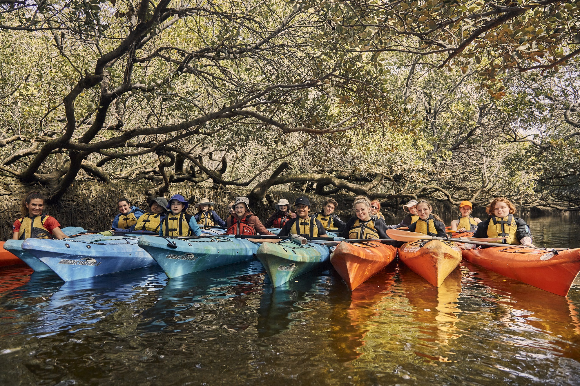 Youth Coastal Ambassadors kayaking during the 2021program.