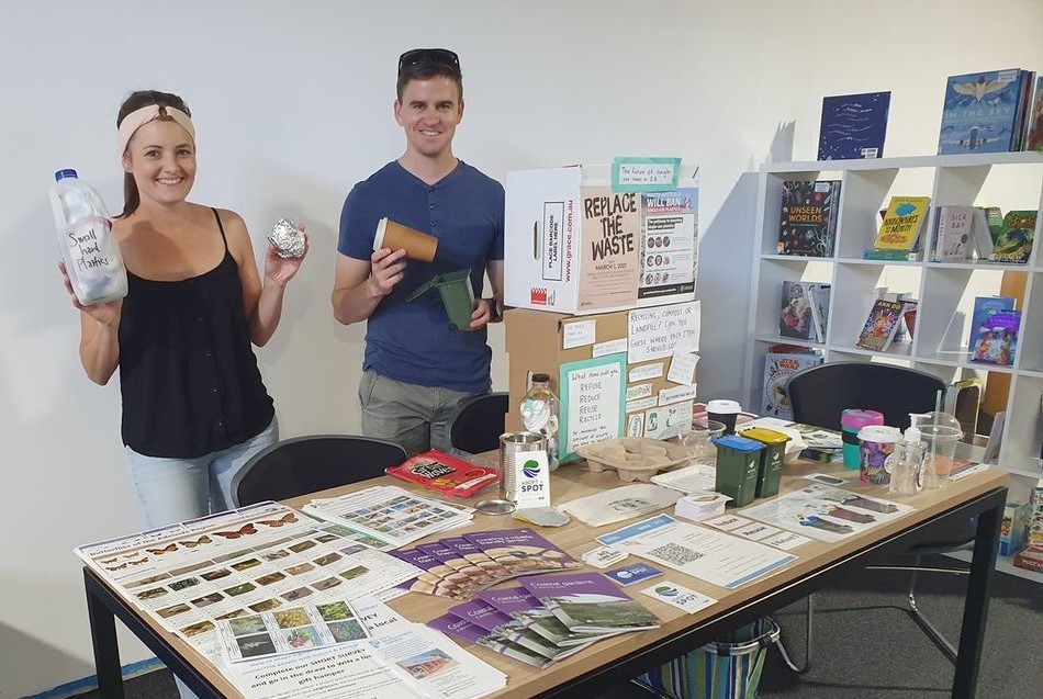 Laura Carrington and fellow Port Environment Centre Waste Advisory Group member at a pop-up event